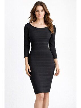 Vintage Herve Leger Black Bandage Classic Iconic Bodycon Dress LBD M